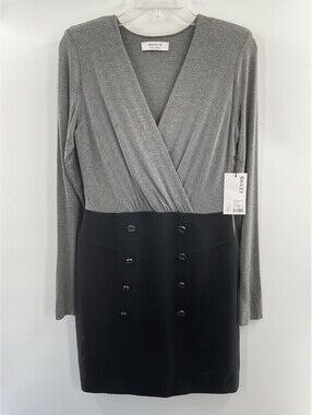 Bailey/44 medium women’s dress made in USA grey black shoulder pads NWT 077